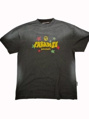 Palm Angels Black 'Paradise' Logo Tee with Yellow & Multicolor Stars